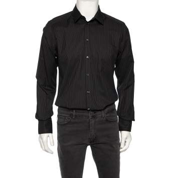 Pre Owned Dolce & Gabbana Black Striped Cotton Gold Label Shirt M 