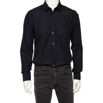 Pre Owned Dolce & Gabbana Navy Blue Check Patterned Cotton Shirt M 