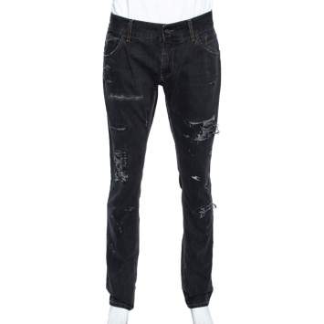 Pre Owned Dolce & Gabbana Charcoal Grey Distressed Denim Jeans L