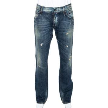 Pre Owned Dolce & Gabbana Indigo Light Washed Distressed Denim 14 Fit Jeans L 