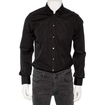 Pre Owned Dolce & Gabbana Black Cotton Front Button Shirt M 