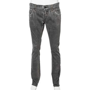 Pre Owned Dolce & Gabbana Grey Distressed Pocket Detail Denim Fit 14 Jeans L 