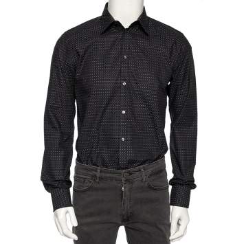 Pre Owned Dolce & Gabbana Black Patterned Cotton Gold Label Shirt M 