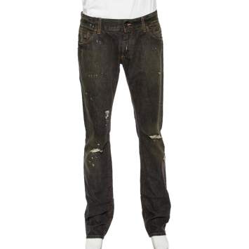 Pre Owned Dolce & Gabbana Charcoal Grey Muddy Effect Distressed Denim Fit 14 Jeans L 