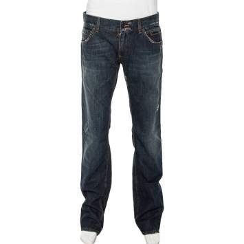 Pre Owned Dolce & Gabbana Indigo Distressed Denim Fit 14 Jeans L