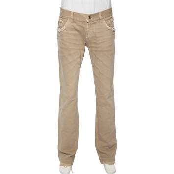 Pre Owned Dolce & Gabbana Beige Distressed Denim Fit 14 Jeans L
