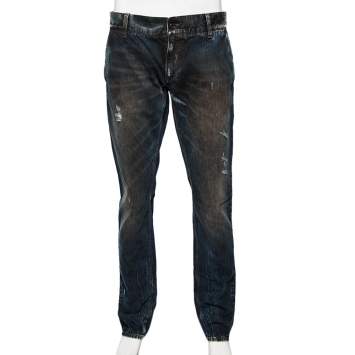 Pre Owned Dolce & Gabbana Blue Dark Wash Denim Muddy Effect Fit 14 Jeans L 