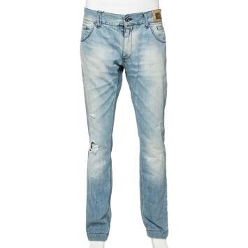 Pre Owned Dolce & Gabbana Light Blue Distressed Denim Fit 16 Jeans L 