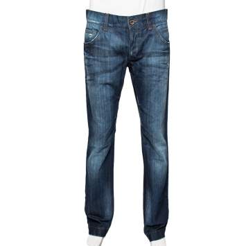 Pre Owned Dolce & Gabbana Indigo Distressed Medium Wash Denim Fit 14 Jeans L