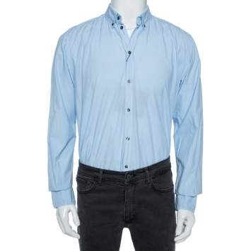 Pre Owned Dolce & Gabbana Sky Blue Cotton Button Front Martini Shirt M 