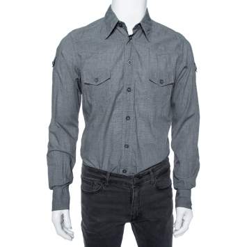 Pre Owned Dolce & Gabbana Grey Micro Checkered Cotton Sicilia Fit Shirt M 