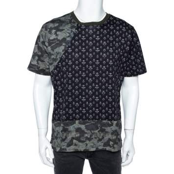 Pre Owned Dolce & Gabbana Tricolored Cotton Camo Bee Crown Print T-Shirt L 