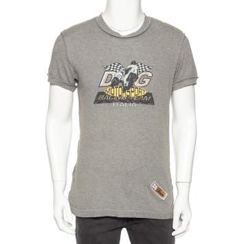 Pre Owned Dolce & Gabbana Grey Cotton Muddy Effect Printed T-Shirt M