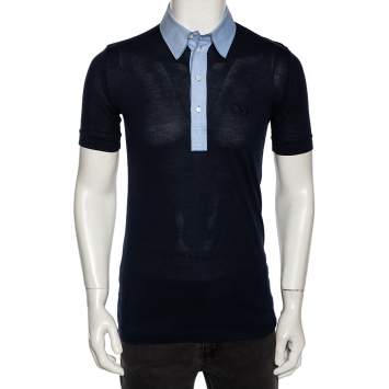 Pre Owned Dolce & Gabbana Navy Blue Jersey Contrast Collar Detail Polo T Shirt M 