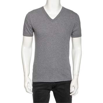 Pre Owned Dolce & Gabbana Grey Cotton V Neck T-Shirt S