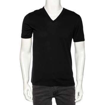 Pre Owned Dolce & Gabbana Black Cotton V-Neck Short Sleeve T-Shirt M