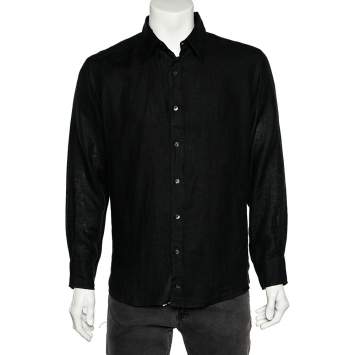 Pre Owned Dolce & Gabbana Black Linen Button Front Shirt L 