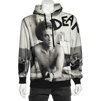 Pre Owned Dolce & Gabbana Grey James Dean Printed Cotton Applique Detail Hoodie L