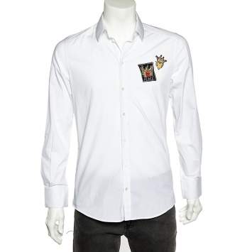 Pre Owned Dolce & Gabbana White Prince & King Applique Detail Gold Fit Shirt M