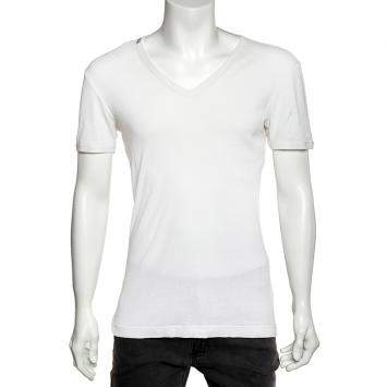 Pre Owned Dolce & Gabbana White Rib Knit V-Neck T-Shirt L
