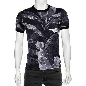 Pre Owned Dolce & Gabbana Black Banana Leaf Printed Cotton Crewneck T-Shirt M
