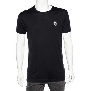 Pre Owned Dolce & Gabbana Black Cotton Logo Embroidery Detail Crewneck T-Shirt L