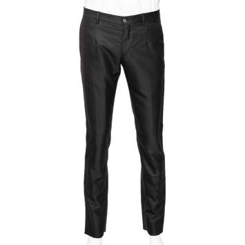 Pre Owned Dolce & Gabbana Black Patterned Wool Formal Pants M 