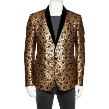 Pre Owned Dolce & Gabbana Metallic Jacquard And Velvet Trimmed Martini Tuxedo L