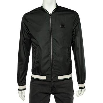 Pre Owned Dolce & Gabbana Dark Green Synthetic Rib Knit Trimmed Bomber Jacket S 