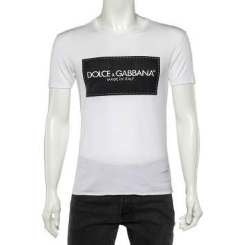 Pre Owned Dolce & Gabbana White Logo Printed Cotton Short Sleeve T-Shirt XS