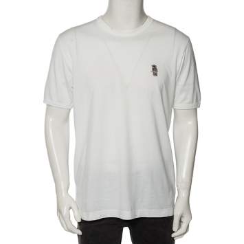 Pre Owned Dolce & Gabbana White Cotton Embroidered Owl Detailed T-Shirt XXXL