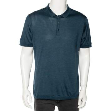 Pre Owned Dolce & Gabbana Blue Silk Short Sleeve Polo T-Shirt XXXL