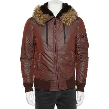 Pre Owned Dolce & Gabbana Two Tone Synthetic Fur Lined Hooded Zip Front Jacket S