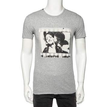 Pre Owned Dolce & Gabbana Grey Cotton Monica Bellucci Printed Cotton T-Shirt XS