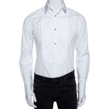 Pre Owned Dolce & Gabbana White Cotton Square Bib Detailed Gold Label Shirt M