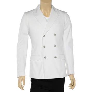 Pre Owned Dolce & Gabbana White Cotton Double Breasted Blazer M