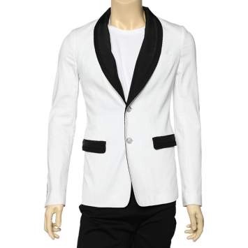Pre Owned Dolce & Gabbana White Contrast Detail Button Front Blazer M
