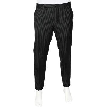 Pre Owned Dolce & Gabbana Black Striped Wool Tapered Leg Pants M