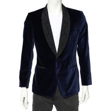 Pre Owned Dolce & Gabbana Navy Blue Velvet Contrast Trim Blazer M