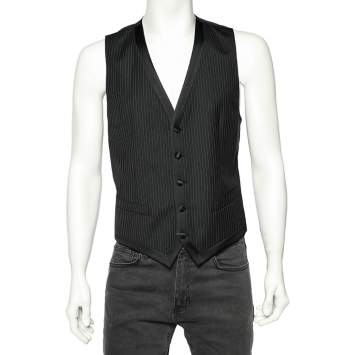 Pre Owned Dolce & Gabbana Black Striped Wool Button Front Vest M