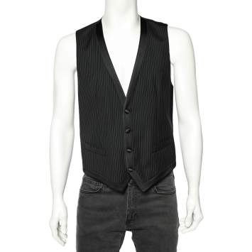 Pre Owned Dolce & Gabbana Black Striped Wool Button Front Vest M
