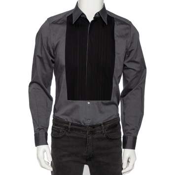 Pre Owned Dolce & Gabbana Grey Cotton Contrast Paneled Gold Label Shirt M