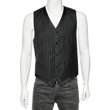 Pre Owned Dolce & Gabbana Black Striped Wool Satin Trim Vest M