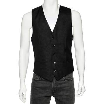 Pre Owned Dolce & Gabbana Black Dotted Wool & Silk Vest M