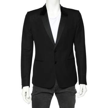 Pre Owned Dolce & Gabbana Black Wool Blend Velvet Trim Blazer M
