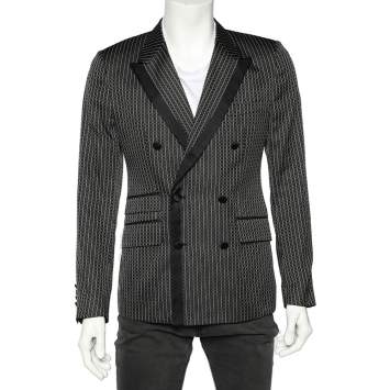 Pre Owned Dolce & Gabbana Grey Jacquard Wool Silk Double Breasted Blazer M