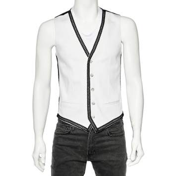 Pre Owned Dolce & Gabbana Monochrome Cotton Embroidered Trim Detailed Vest M
