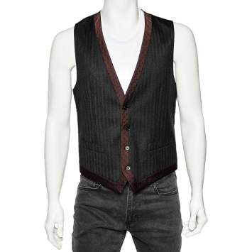 Pre Owned Dolce & Gabbana Charcoal Grey Wool & Silk Trimmed Vest M
