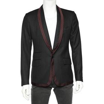 Pre Owned Dolce & Gabbana Charcoal Grey Wool Contrast Trim Detailed Blazer M 