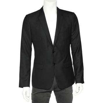 Pre Owned Dolce & Gabbana Black Textured Wool Single Breasted Blazer M 